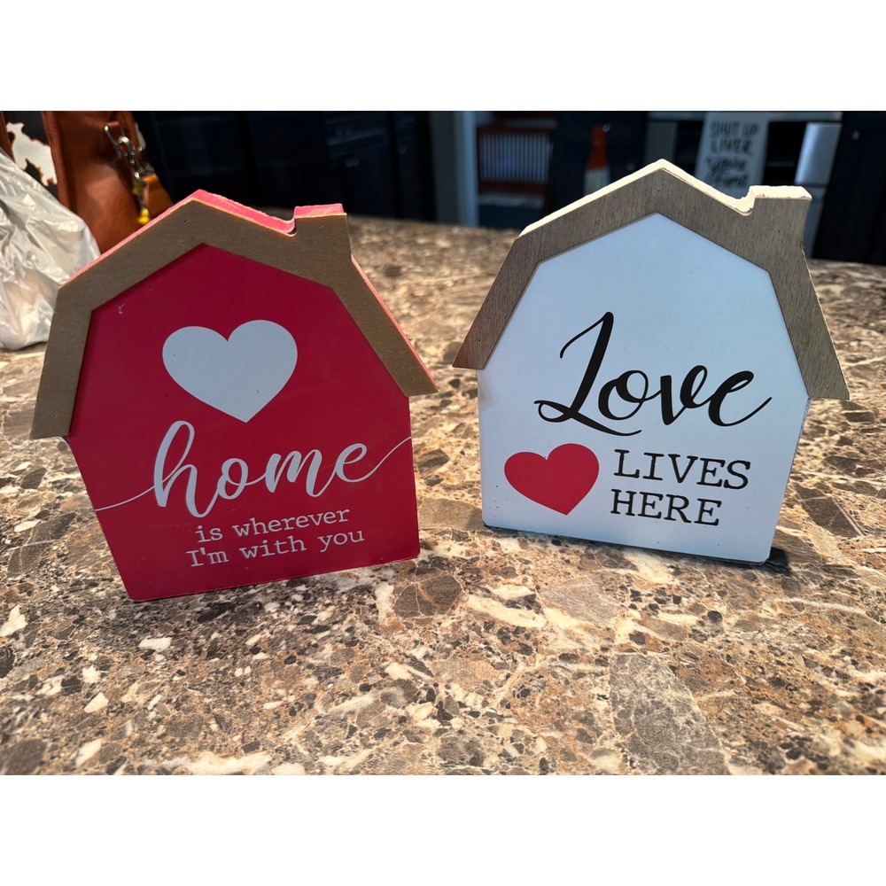 Farmhouse Wooden House Signs Set Home Is Wherever I'm With You Love Lives Here